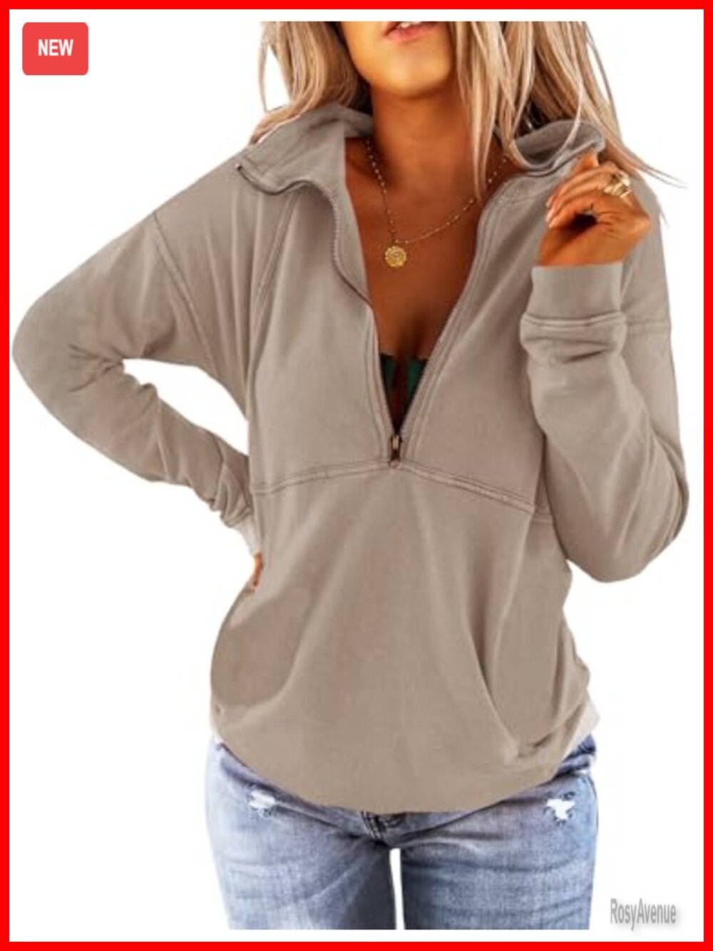 Women's Long Sleeve Half Zip Sweatshirt Loose Fit Casual Pullover
